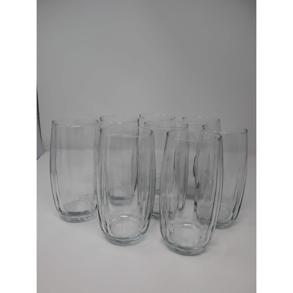 LIBBEY Samba Clear Highball Glasses Set of 8 12oz Ribbed Textured Glass